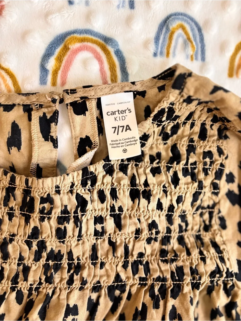 Carter's Leopard Print Smocked Long-Sleeve Top - Tan & Black